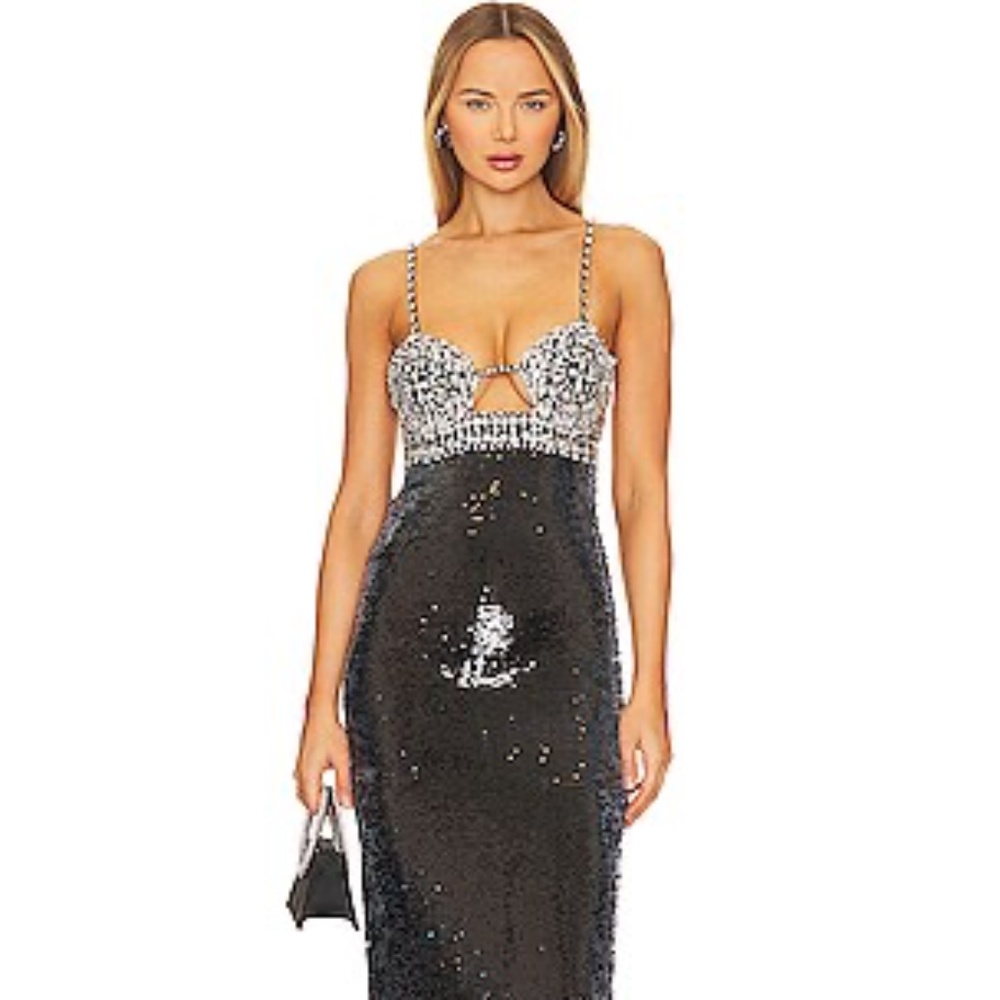 PATBO Hand Beaded Sequin Gown in Black - Picture 2 of 15